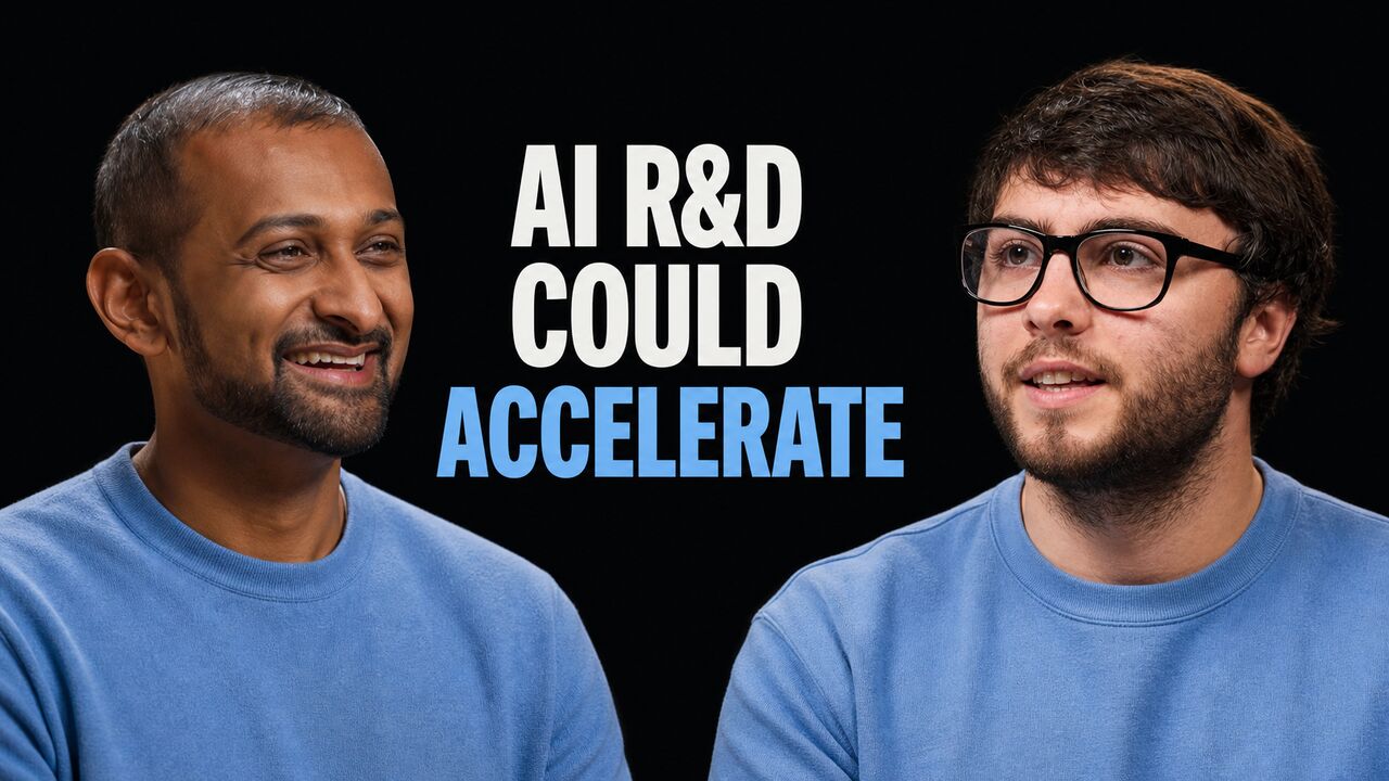 Portraits of Dwarkesh Patel and Ryan Greenblatt beside the words AI R&D Could Accelerate